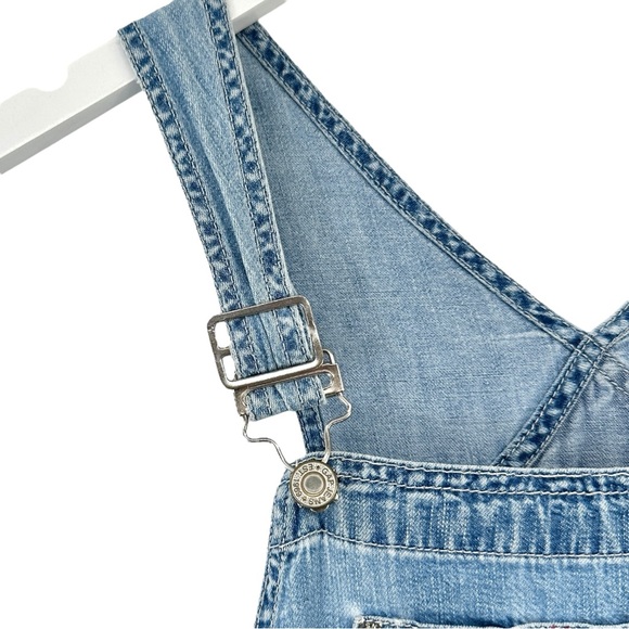 80s 90s Vintage GAP Light Medium Wash Blue Sleeveless Cropped Denim Overalls - Picture 5 of 9